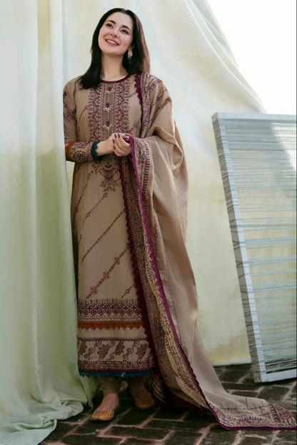 SR-FL895 Unstitched Heavy Embroidered Dhanak Suit With Embroidered Dhanak Shawl