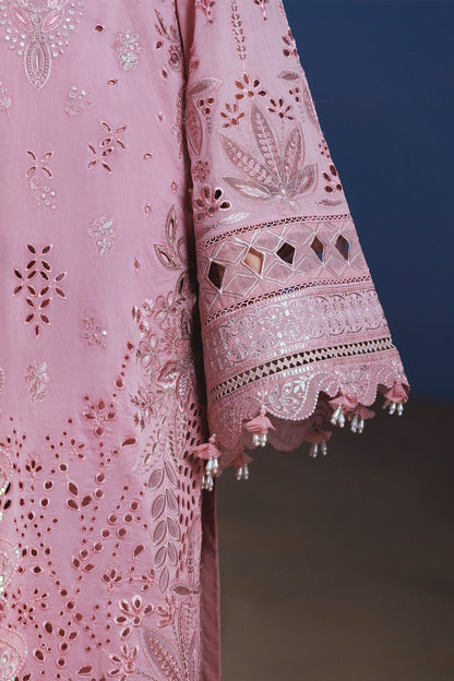 NUREH-3PC LAWN SEQUIN CHIKANKAARI EMBROIDERED SHIRT WITH KHADDI NET EMBROIDERED DUPATTA AND TROUSER-BIC-4800