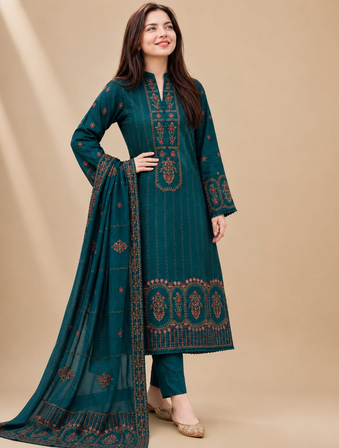Highly Recommended SR-AJ940 Unstitched Fully Embroidered Lawn Suit With 4 Sided Embroidered Lawn Dupatta