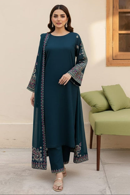 SR-LM479 Unstitched Embroidered Dhanak Suit 3pc With Embroidered Dhanak Shawl