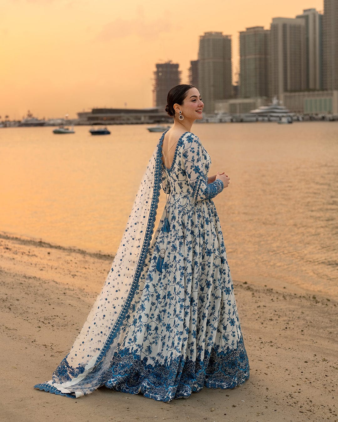 Highly Recommended SR-FS1000 Lawn Unstitched Frock Fully Embroidered 3pc Suit With Organza Embroidered Dupatta