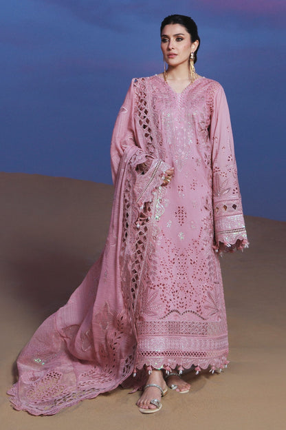 NUREH-3PC LAWN SEQUIN CHIKANKAARI EMBROIDERED SHIRT WITH KHADDI NET EMBROIDERED DUPATTA AND TROUSER-BIC-4800