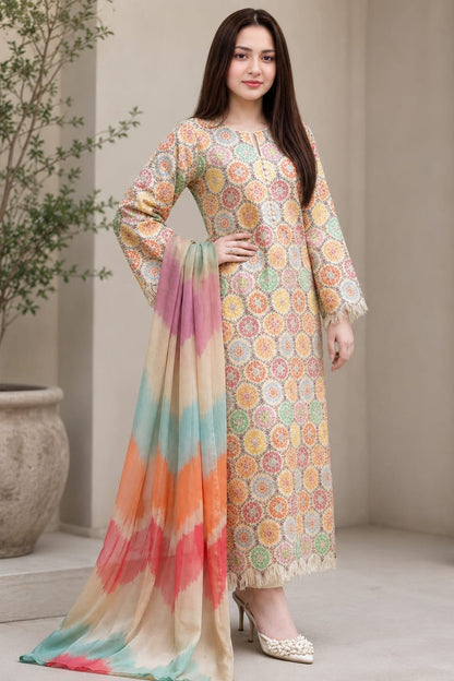 SR-BQ201 Digital Printed Lawn Suit 3pc With Monar Digital Printed Dupatta