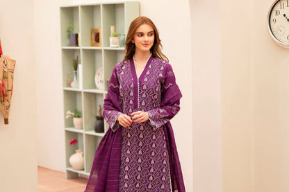 MIRAKHI-3PC LAWN CHIKENKARI EMBROIDERED SHIRT WITH LAWN TUBE SLUB DUPATTA-BIC-6800