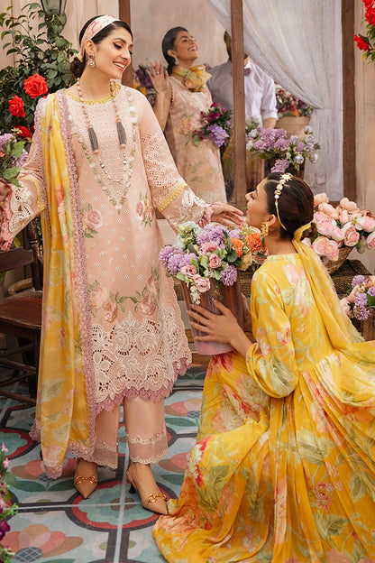 SR-MS22 Embroidered Unstitched 3Pc Chikenkari Lawn Suit With Silk Printed Dupatta