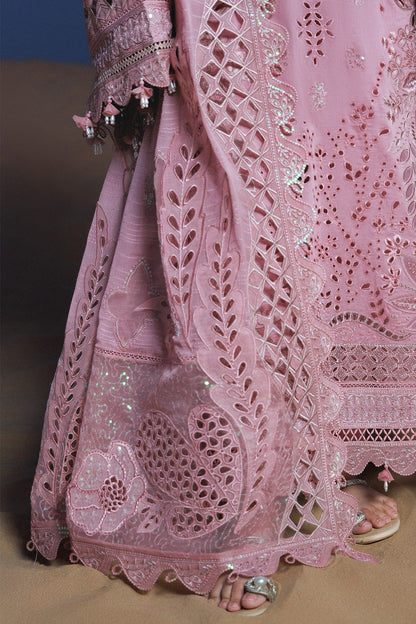NUREH-3PC LAWN SEQUIN CHIKANKAARI EMBROIDERED SHIRT WITH KHADDI NET EMBROIDERED DUPATTA AND TROUSER-BIC-4800
