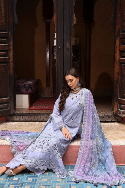 NUREH-3PC LAWN CHIKANKAARI EMBROIDERED SHIRT WITH CHIFFON PRINTED DUPATTA AND TRPUSER-BIC-4553