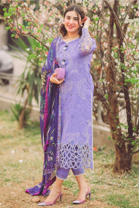 SR-04 Lawn stuff 3 Piece fully Embroidered Suit with Silk Printed Dupatta