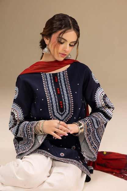 SR-RR610 Unstitched Heavy Embroidered Dhanak Suit With Digital Printed Monar Dupatta