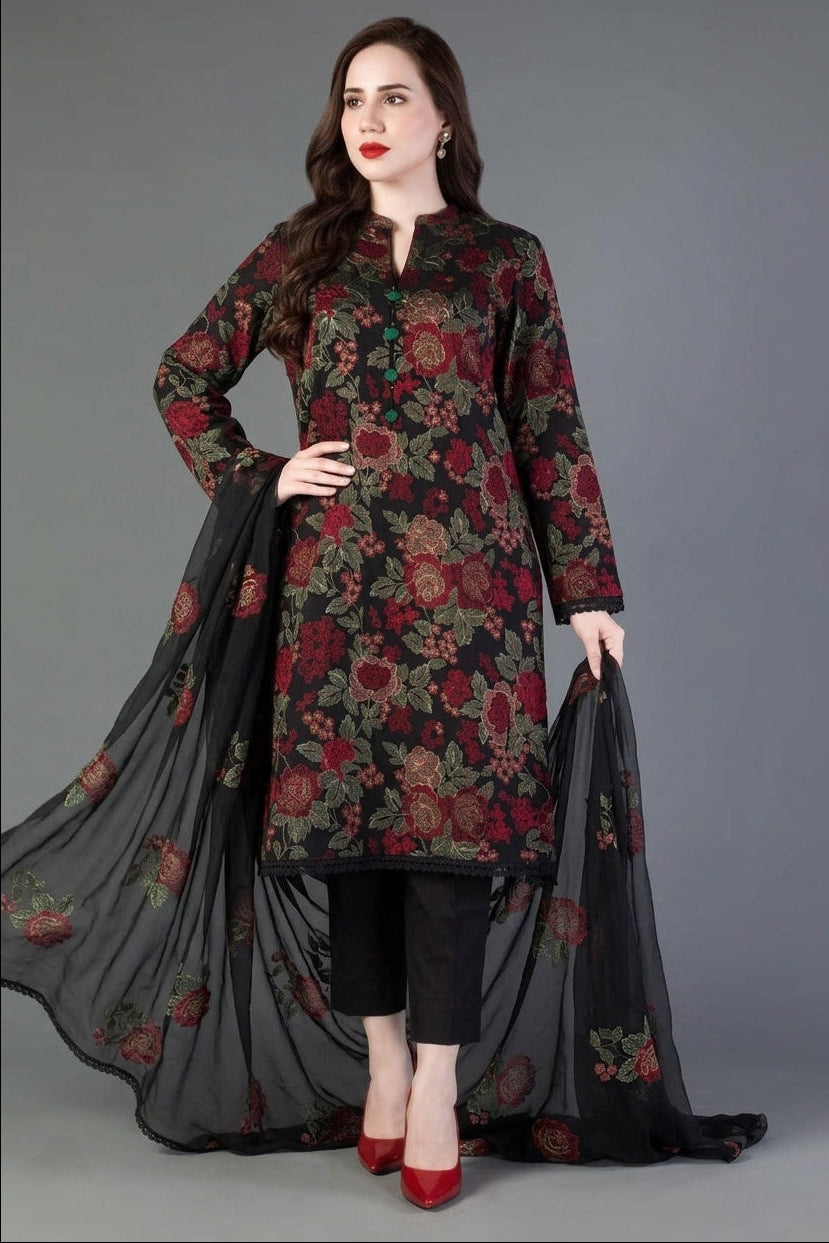 SR-BR345 Lawn Unstitched Embroidered 3pc Suit With Embroidered Bamber Chiffon Dupatta