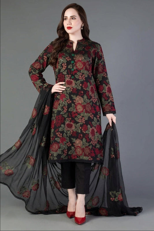 SR-BR345 Lawn Unstitched Embroidered 3pc Suit With Embroidered Bamber Chiffon Dupatta
