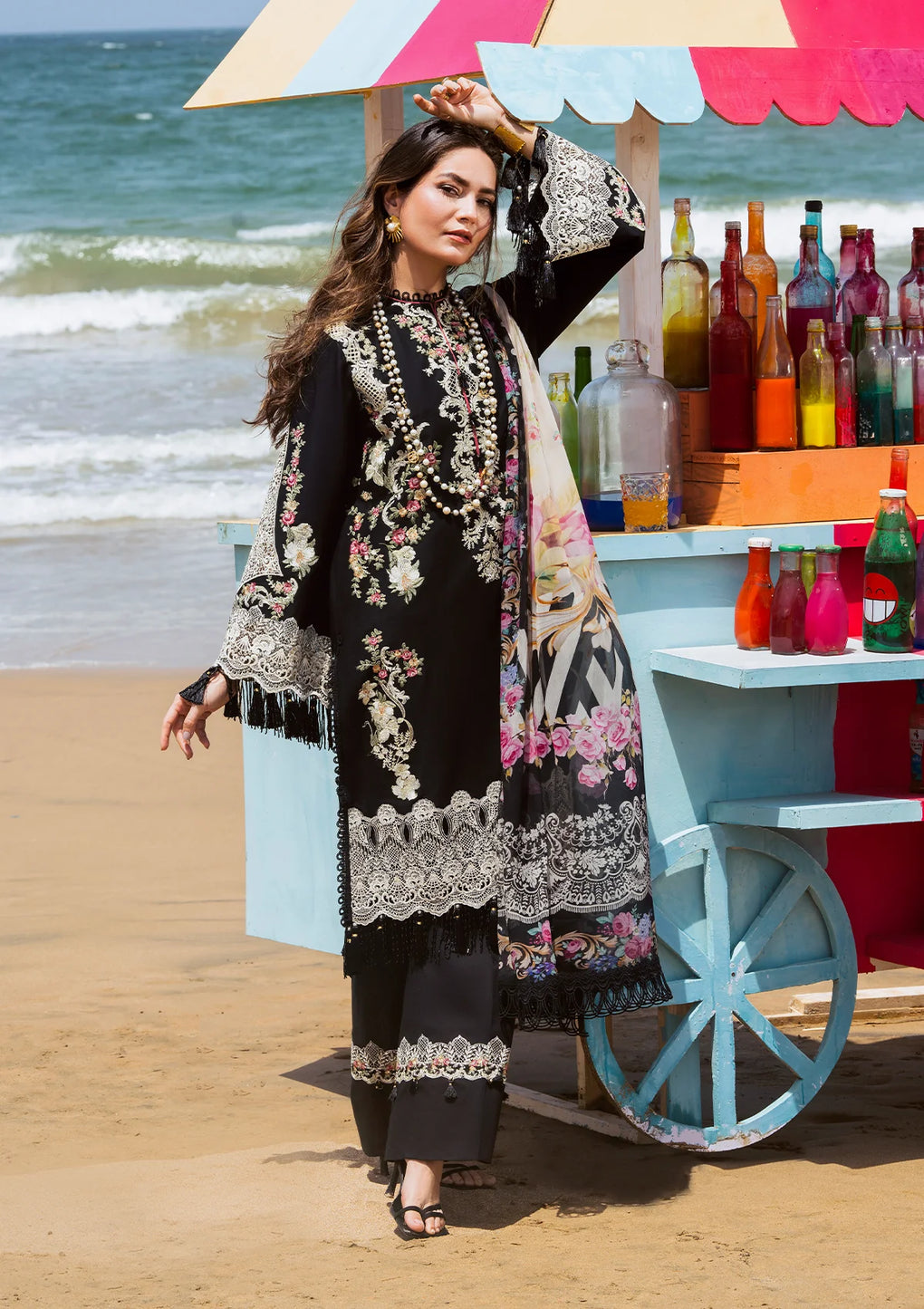 ELAF-3PC LAWN EMBROIDERED SHIRT WITH CHIFFON PRINTED DUPATTA AND EMB TROUSER-BIC-4697