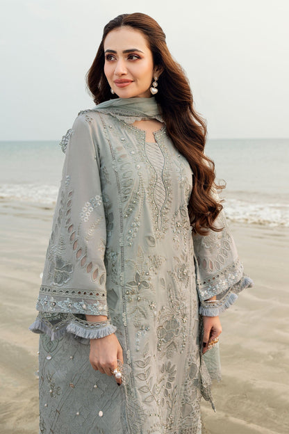 NUREH-3PC LAWN LASER WORK EMBROIDERED SHIRT WITH KHADDI NET EMBROIDERED DUPATTA & TROUSER-BIC-4746