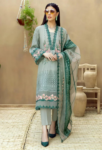 SR-LM16 Lawn Unstitched Embroidered 3pc Suit With Organza Embroidered Dupatta
