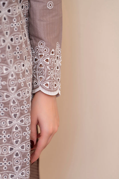 MIRAKHI-3PC LAWN CHIKENKARI EMBROIDERED SHIRT WITH LAWN TUBE SLUB DUPATTA-BIC-6900