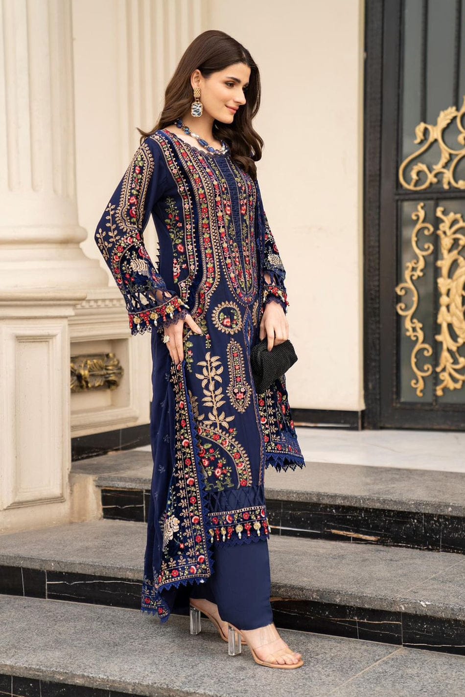 SR-MB965 Unstitched Embroidered Dhanak Wool Suit With Embroidered Dhanak Shawl
