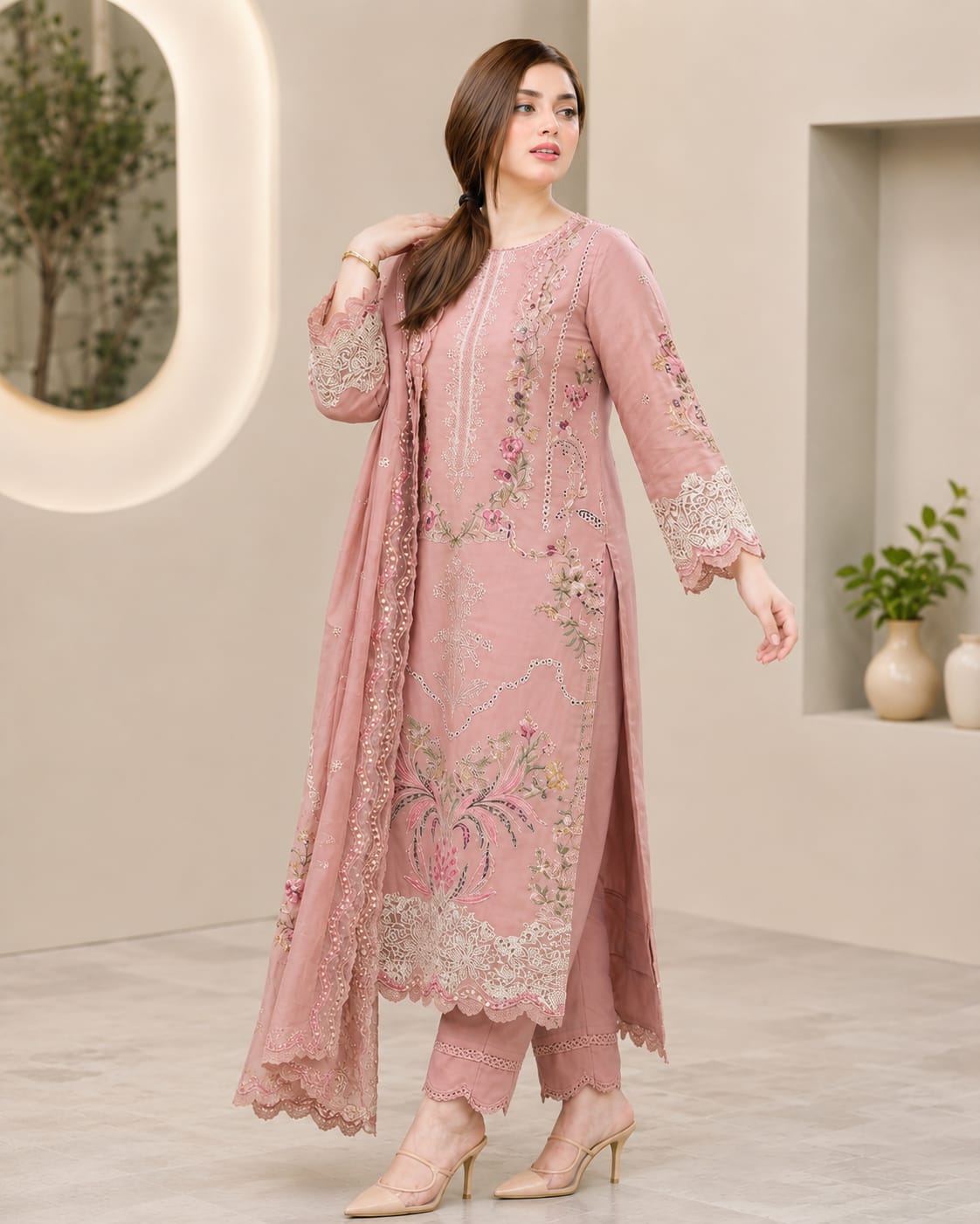 Luxury Lawn Unstitched Embroidered 3pc Suit With Lawn Embroidered Dupatta