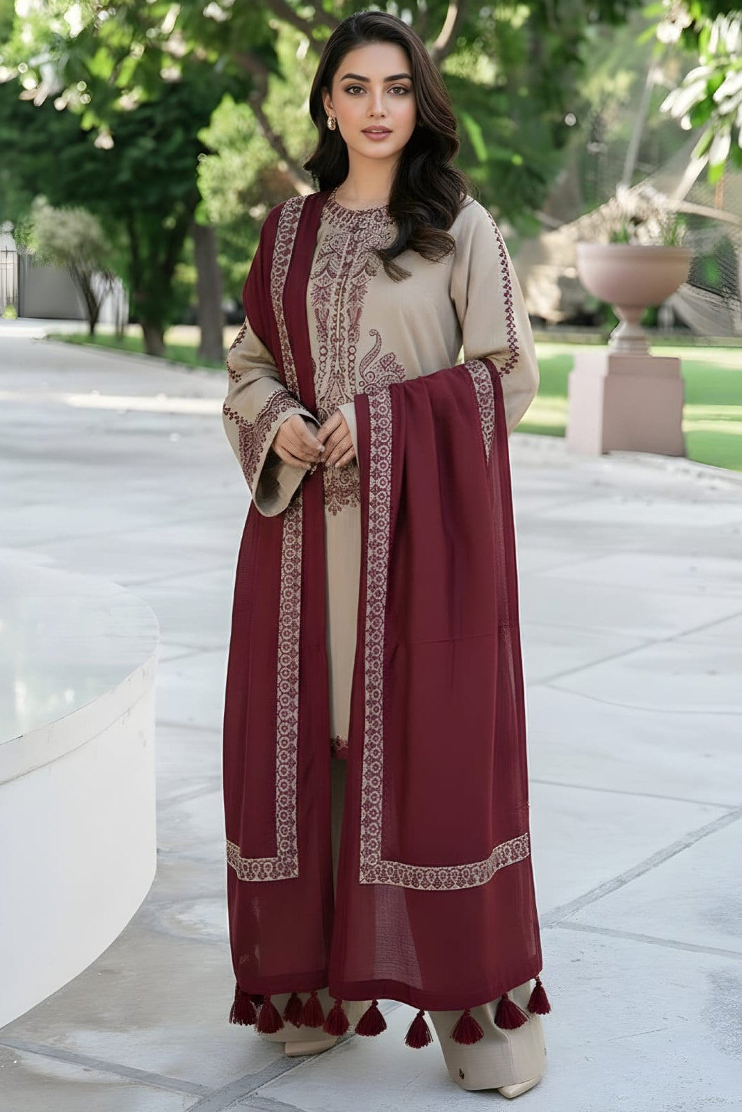 SR-KD910 Unstitched Embroidered Lawn Suit With Lawn Embroidered Dupatta & Embroidered Trouser