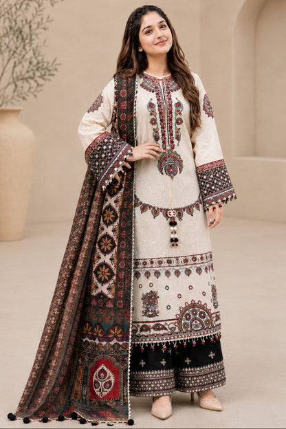 SR-JZ2800 Lawn Unstitched Fully Embroidered 3pc Suit With Poly Lawn Digital Printed Dupatta