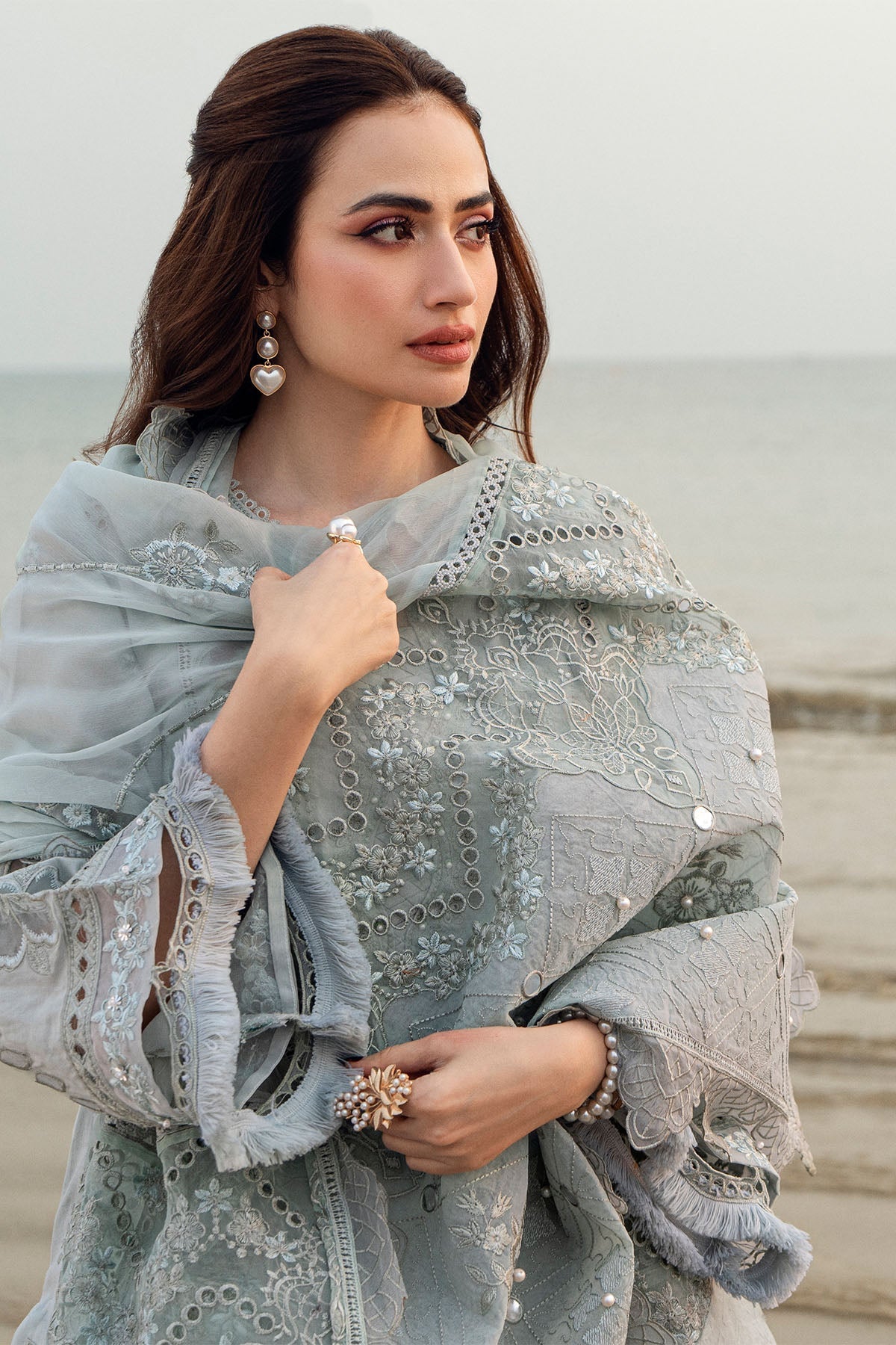 NUREH-3PC LAWN LASER WORK EMBROIDERED SHIRT WITH KHADDI NET EMBROIDERED DUPATTA & TROUSER-BIC-4746