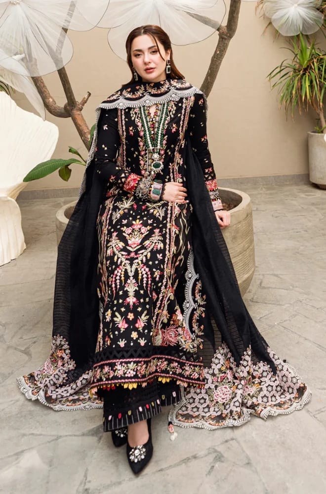 SR-QL2655 Unstitched Heavy Embroidered Lawn Suit With Bamber Chiffon Embroidered Dupatta