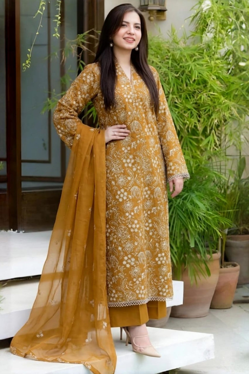 SR-BR09 Lawn 3Pc Embroidered Suit with Bamber Chiffon Embroidered Dupatta