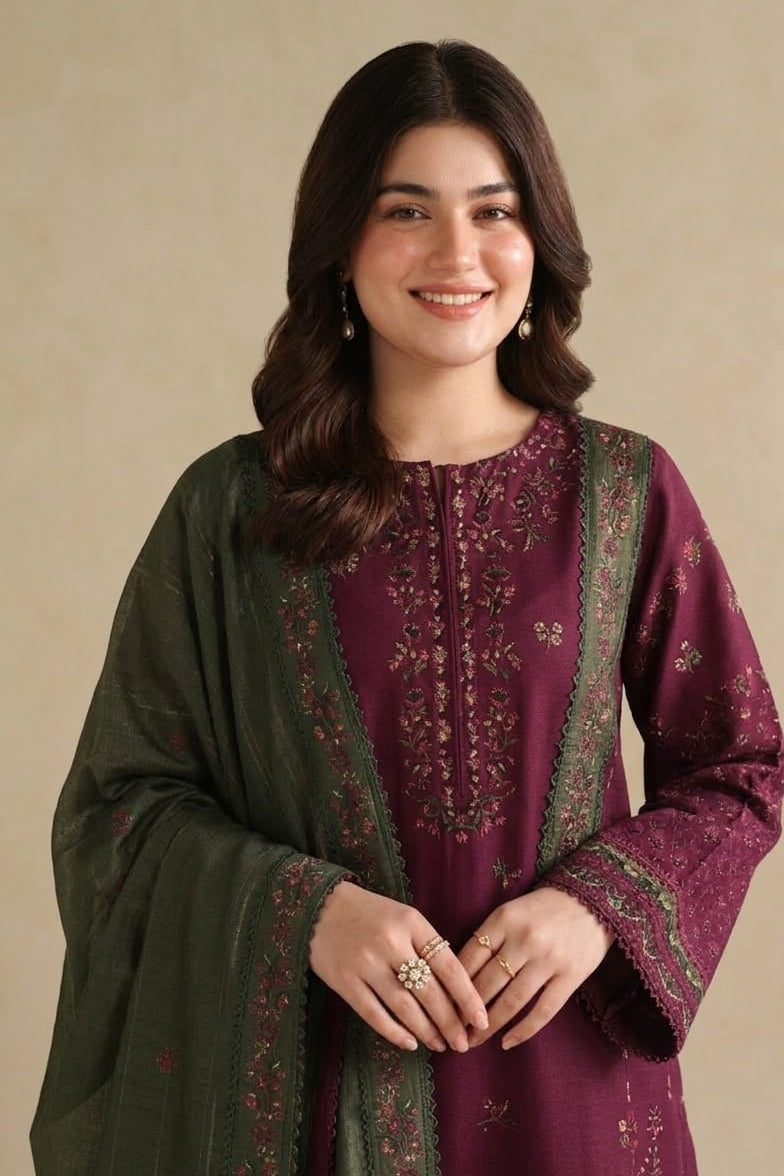 Highly Recommended SR-IZ2705 Unstitched Fully Embroidered Lawn Suit With Embroidered Lawn Dupatta