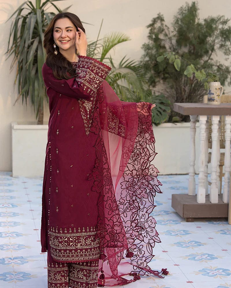 SR-2685 Lawn Unstitched Embroidered 3pc Suit With Organza Embroidered Cutwork Dupatta
