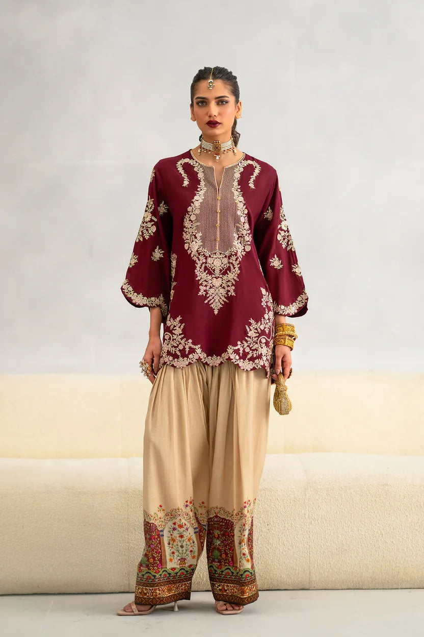 Maya Ali Ethnic Mehroon Skin Silk 2PC