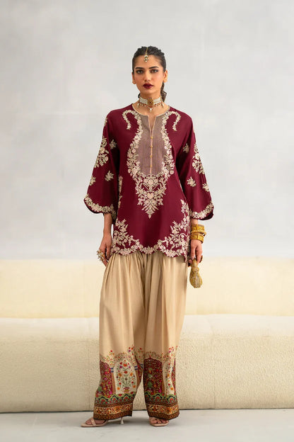 Maya Ali Ethnic Mehroon Skin Silk 2PC