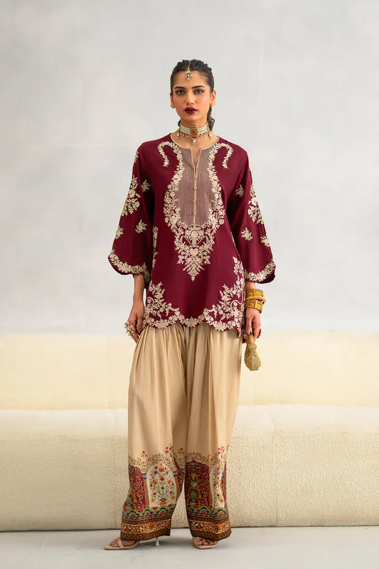 Maya Ali Ethnic Mehroon Skin Silk 2PC