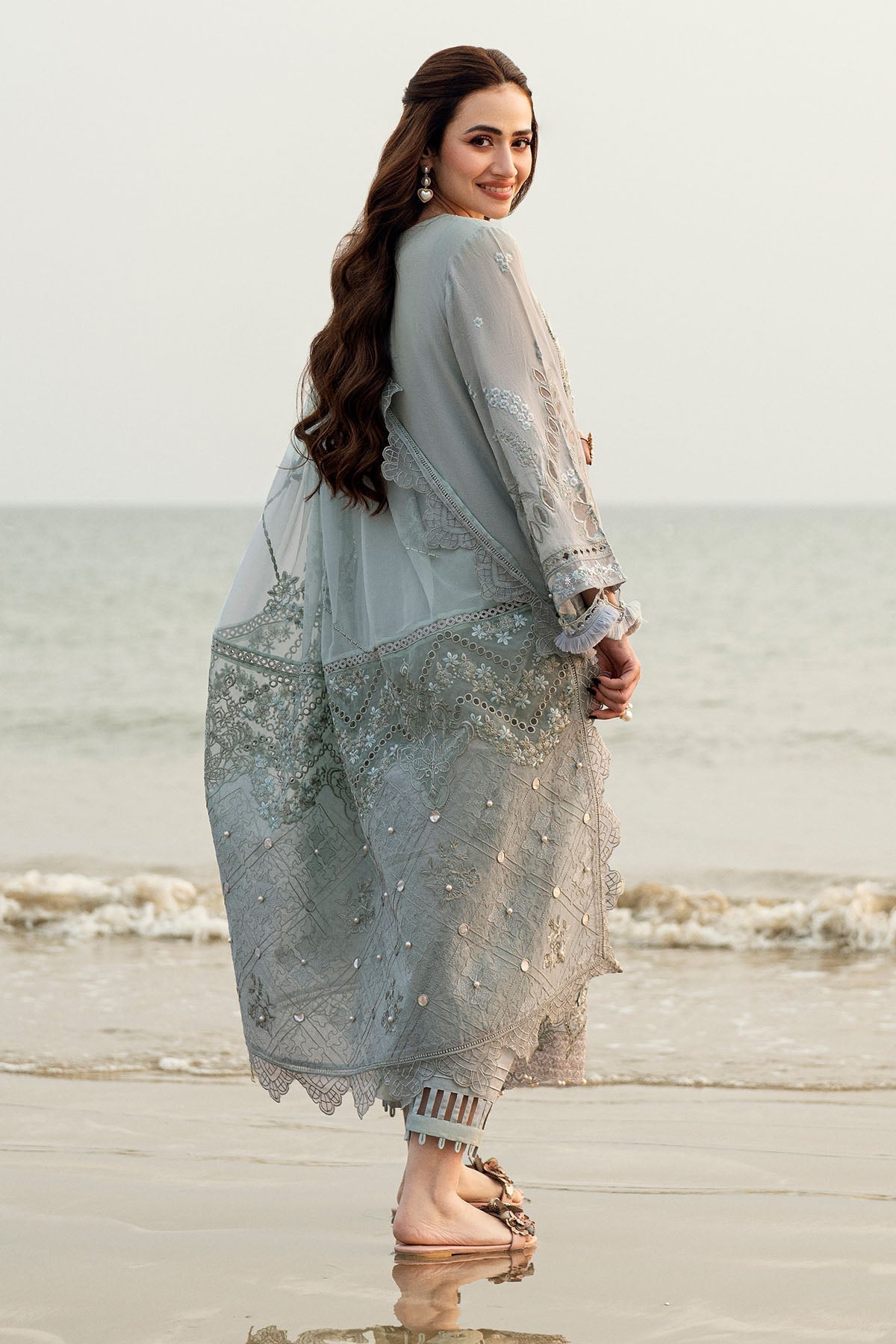 NUREH-3PC LAWN LASER WORK EMBROIDERED SHIRT WITH KHADDI NET EMBROIDERED DUPATTA & TROUSER-BIC-4746