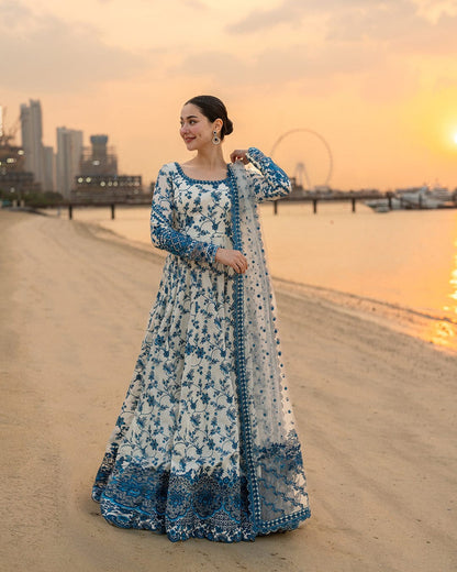 Highly Recommended SR-FS1000 Lawn Unstitched Frock Fully Embroidered 3pc Suit With Organza Embroidered Dupatta