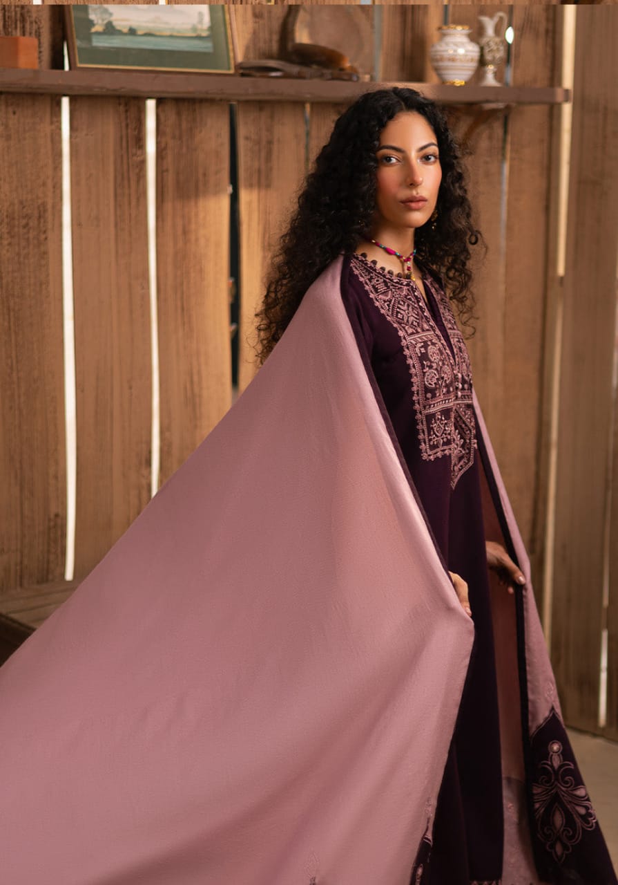 SR-RP605 Unstitched Embroidered Dhanak Suit With Embroidered Dhanak Shawl
