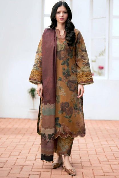 SR-BQ01 Digital Printed Khaddar Suit 3pc with Khaddar Digital Printed Dupatta & Embroidered Patches