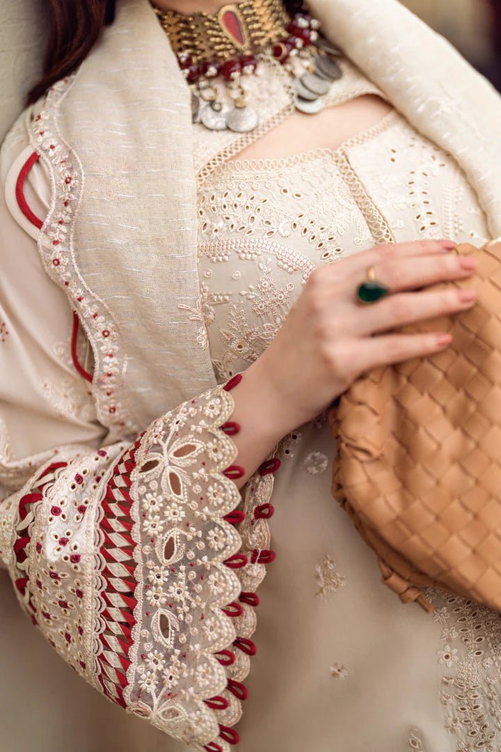 SR-QL2660 Lawn Unstitched ChikenKari 3pc Suit With Cotton Net Embroidered Dupatta