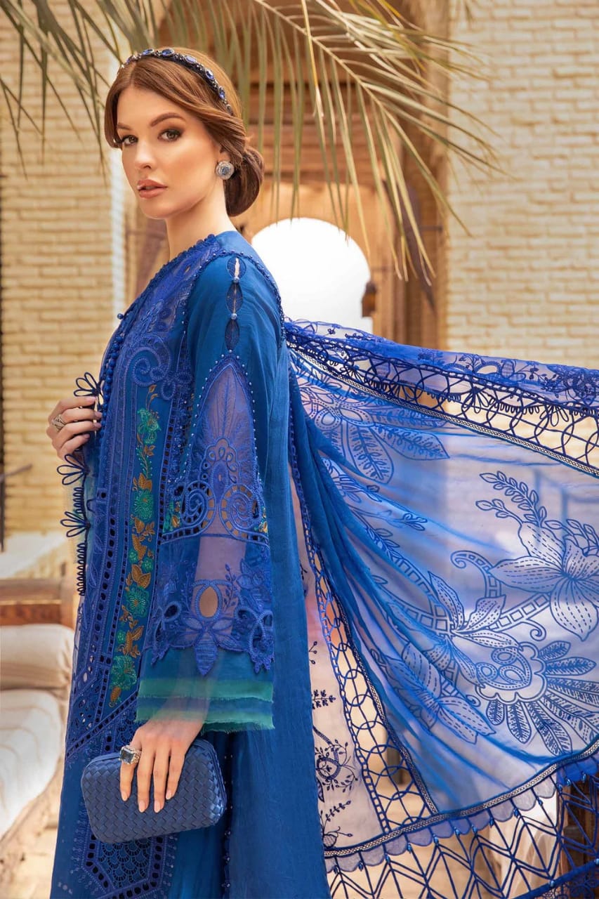 SR-2590 Lawn Unstitched Embroidered 3pc Suit With Organza Embroidered Dupatta