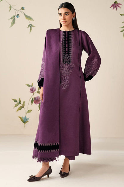 SR-64333 Black Velvet Aplic Embroidered Dhanak Suit  With Embroidered Dhanak Shawl Velvet Aplic