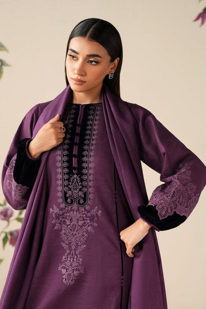 SR-64333 Black Velvet Aplic Embroidered Dhanak Suit  With Embroidered Dhanak Shawl Velvet Aplic