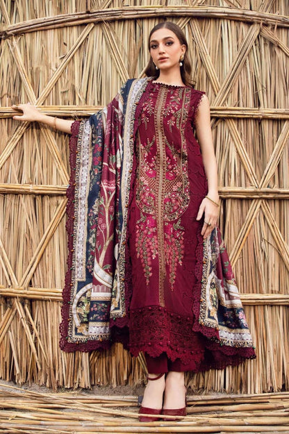 SR-HR515 Dhanak Embroidered Suit With Digital Printed Woolen Shawl
