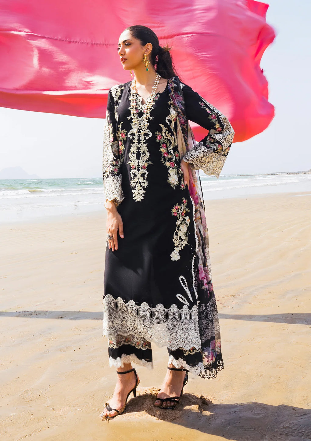 ELAF-3PC LAWN EMBROIDERED SHIRT WITH CHIFFON PRINTED DUPATTA AND EMB TROUSER-BIC-4697