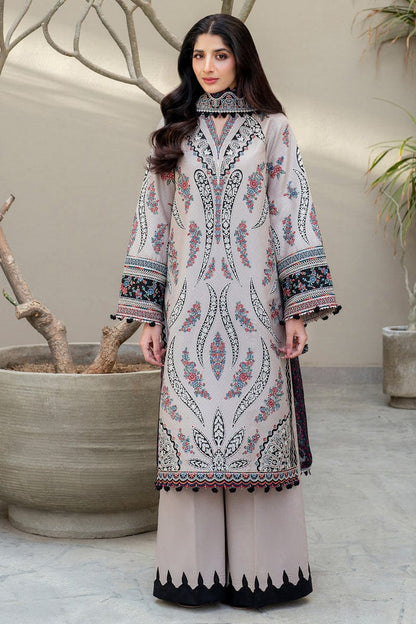 SR-JZ2865 Lawn Unstitched Embroidered 3pc Suit With Soft Monar Digital Printed Dupatta