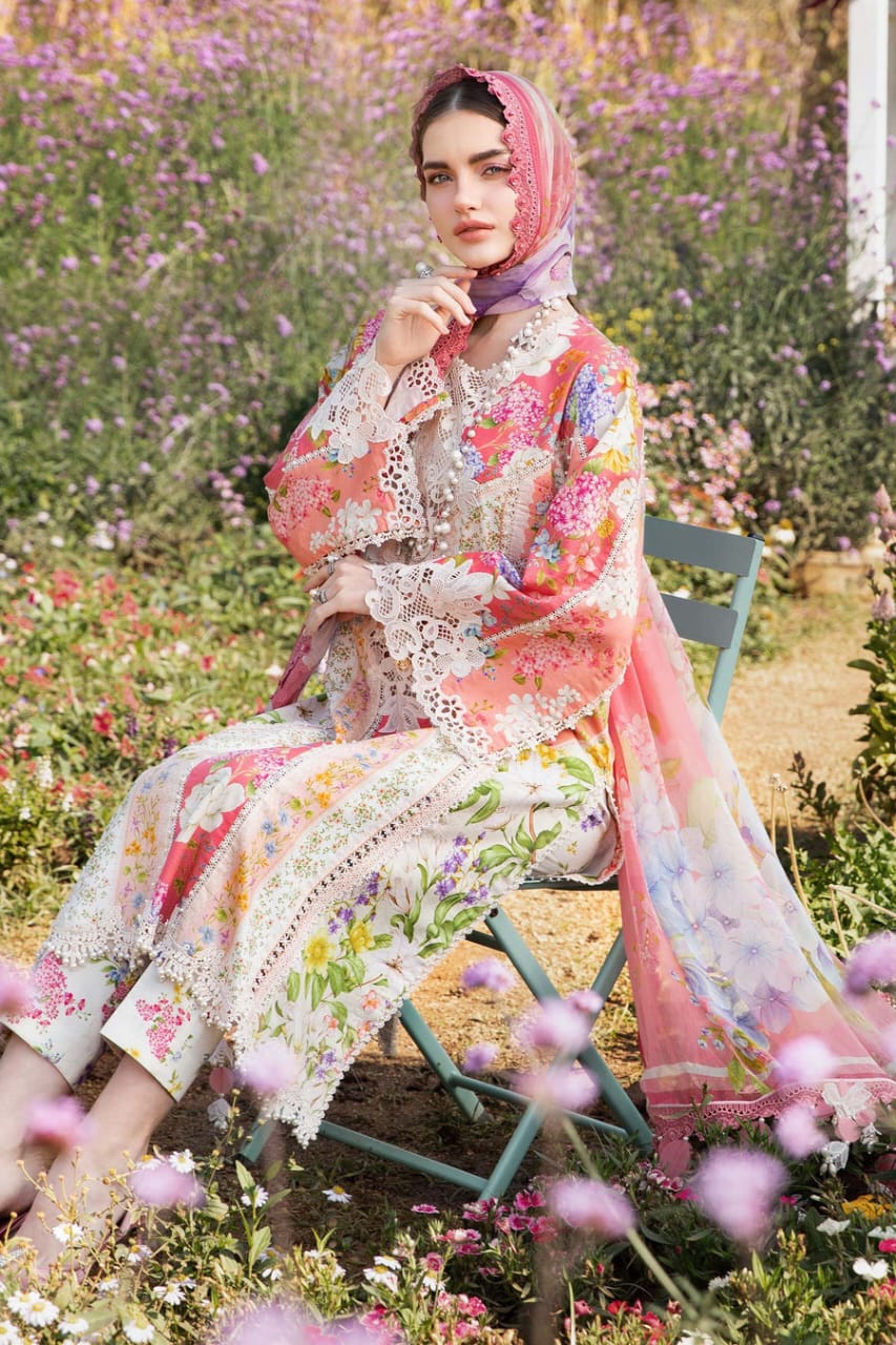 SR-MB468 Unstitched Digital Printed Lawn Suit 3pc With Voil Lawn Digital Printed Dupatta & Embroidered Patches