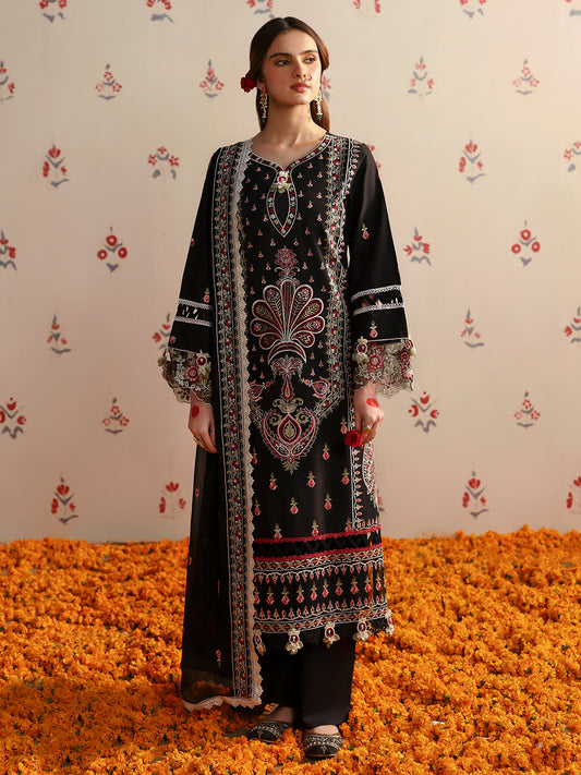 MAHNUR-3PC LAWN HEAVY EMBROIDERED SHIRT WITH CHIFFON EMB DUPATTA AND TROUSER -BIC-4690