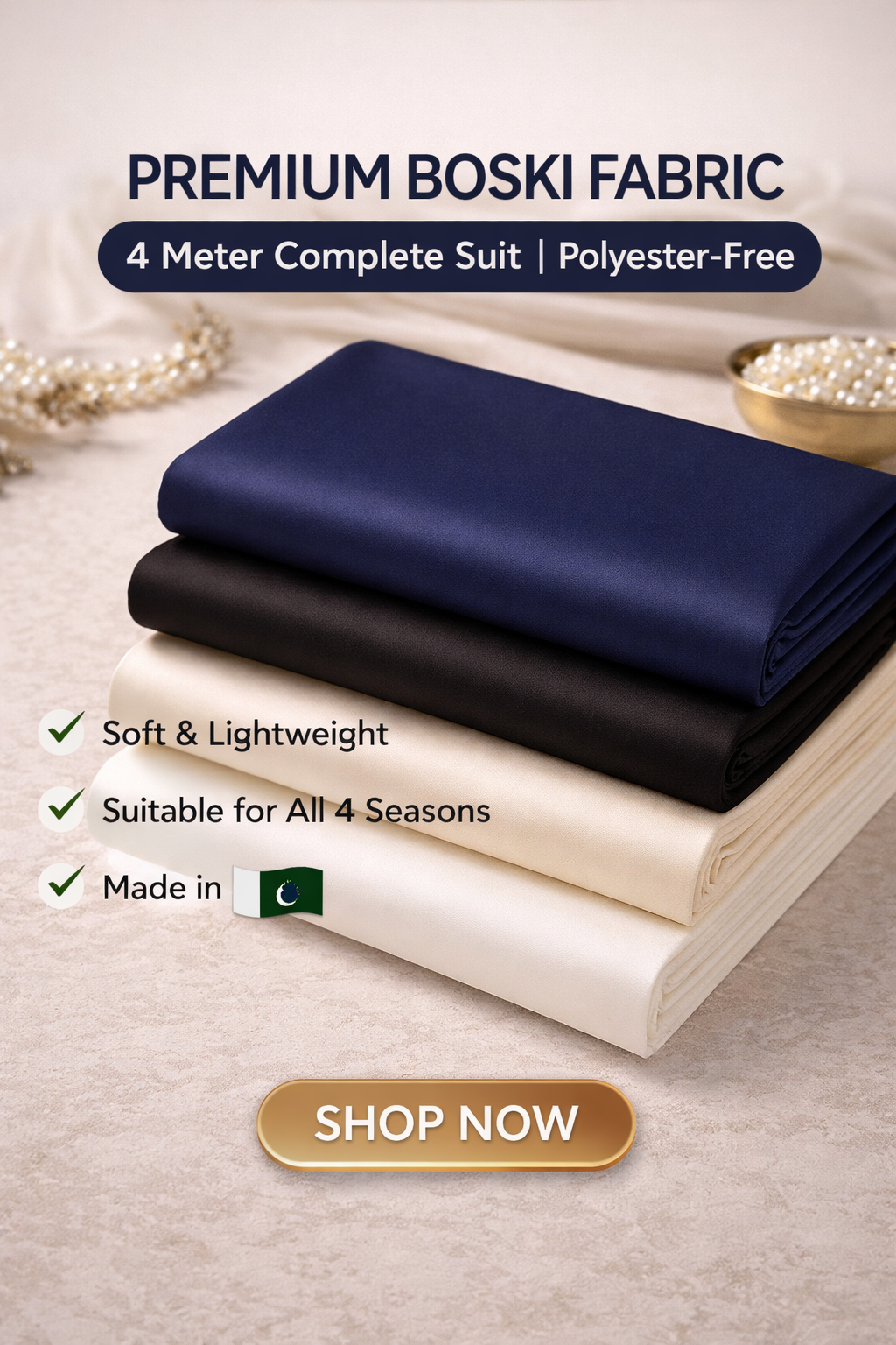 Premium Boski Fabric – Luxury Unstitched Men’s Shalwar Kameez Suit Material