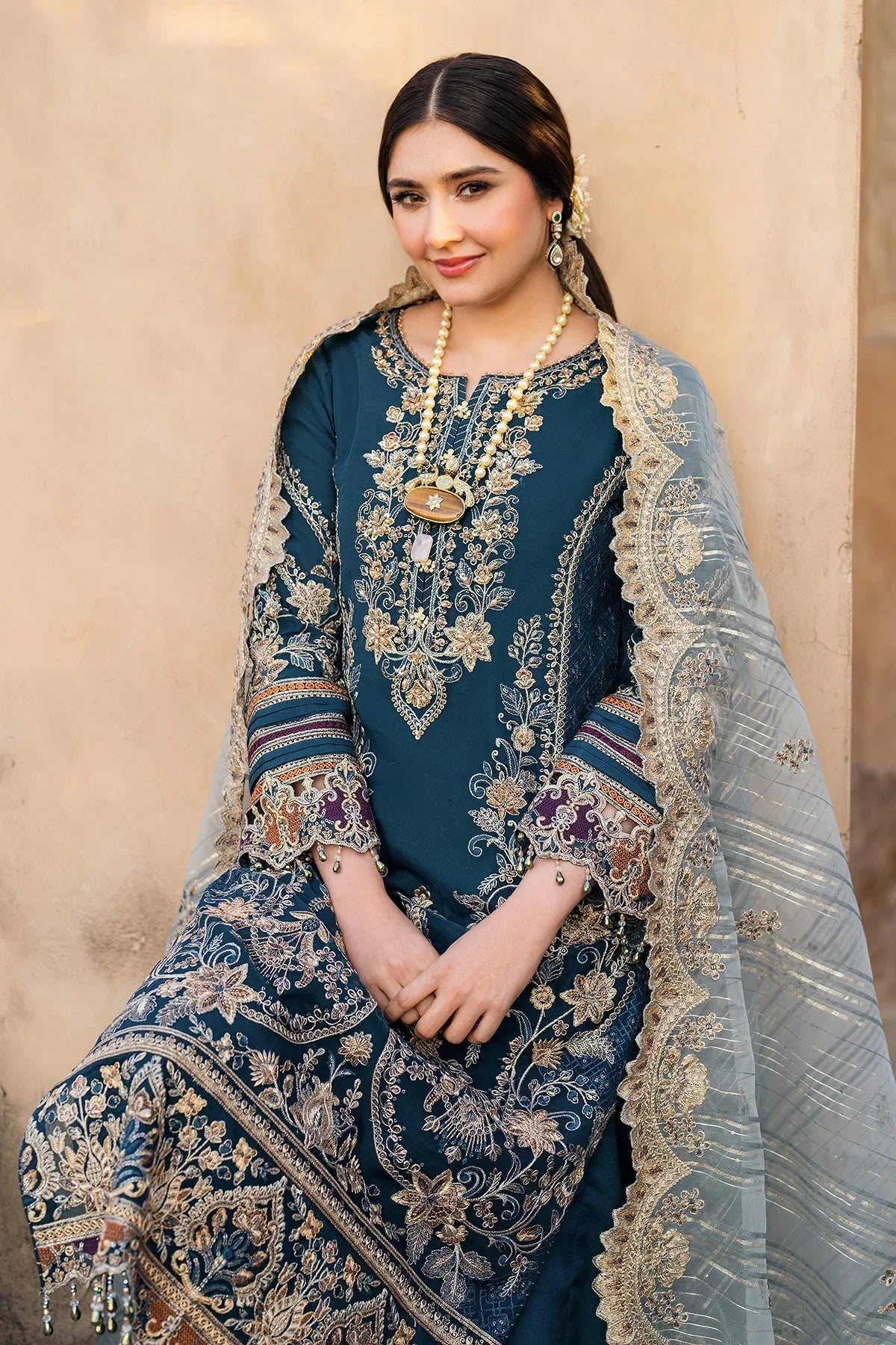 BATIK-3PC LAWN SEQUIN EMBROIDERED SHIRT WITH KHADDI NET EMBROIDERED DUPATTA AND EMB TROUSER-BIC-4672