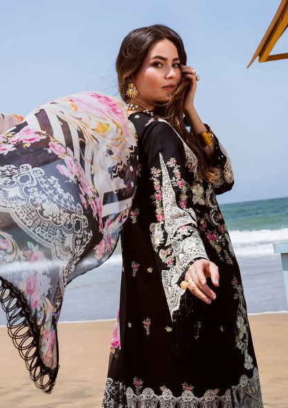 ELAF-3PC LAWN EMBROIDERED SHIRT WITH CHIFFON PRINTED DUPATTA AND EMB TROUSER-BIC-4697