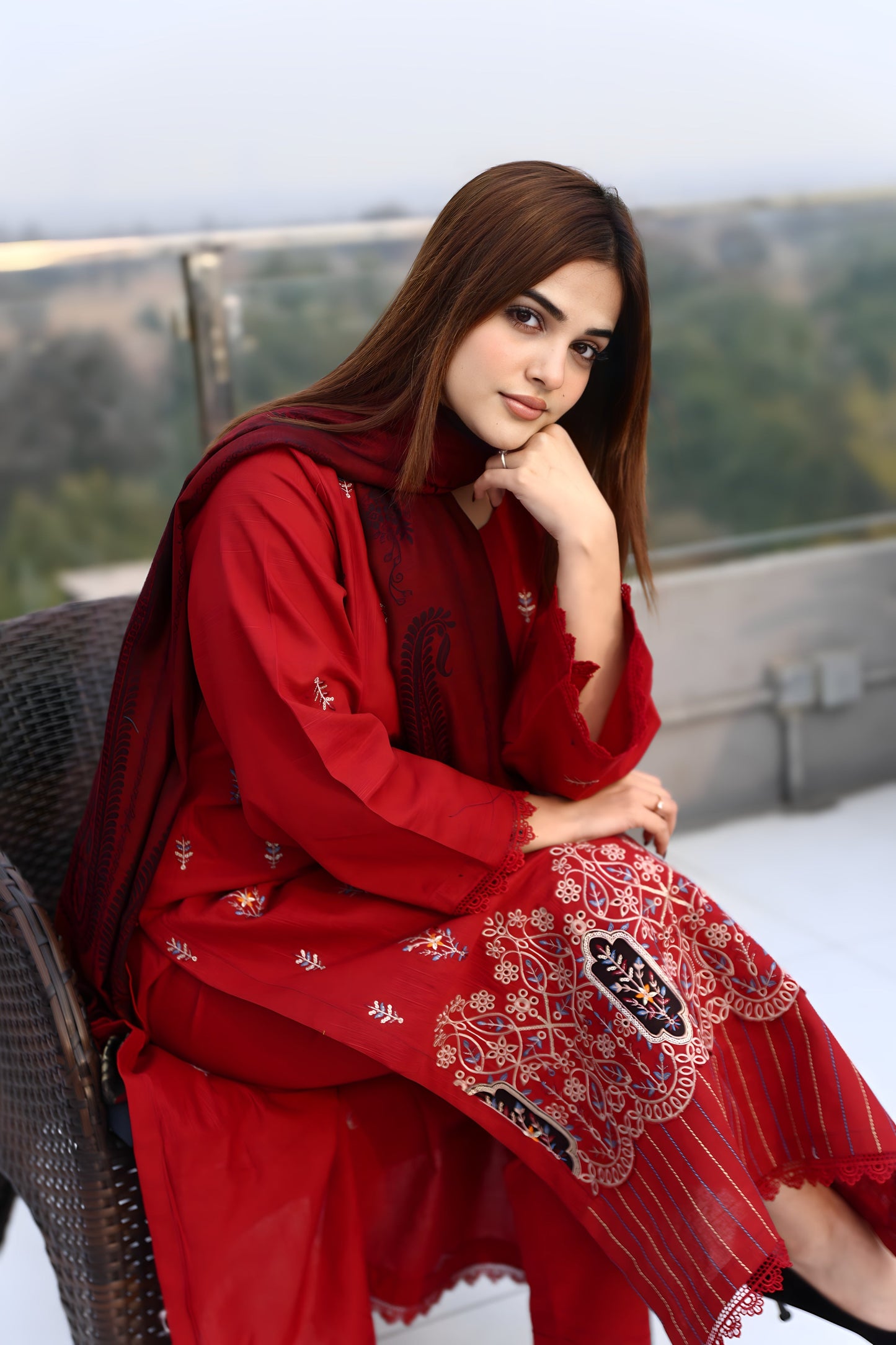BRANDSINN-3PC KHADDAR CUTWORK EMBROIDERED SHIRT WITH KASHMIRI JACQUARD WOOL SHAWL-BIC-1552