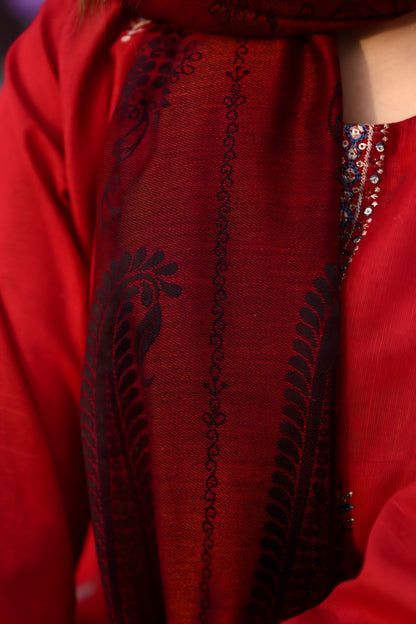 BRANDSINN-3PC KHADDAR CUTWORK EMBROIDERED SHIRT WITH KASHMIRI JACQUARD WOOL SHAWL-BIC-1552