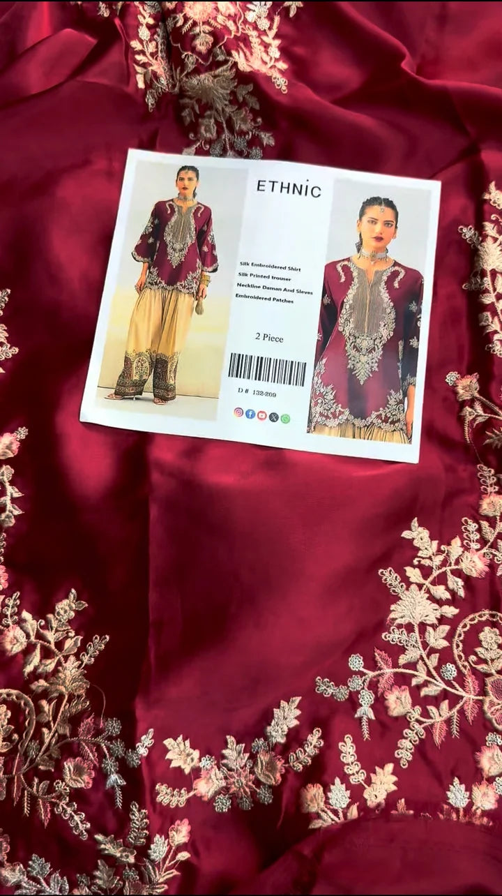 Maya Ali Ethnic Mehroon Skin Silk 2PC